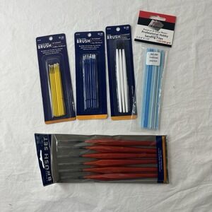 Lot- Multiple Packs Of Flat and Pointed Hobby and Model Paint Brush Sets & Files